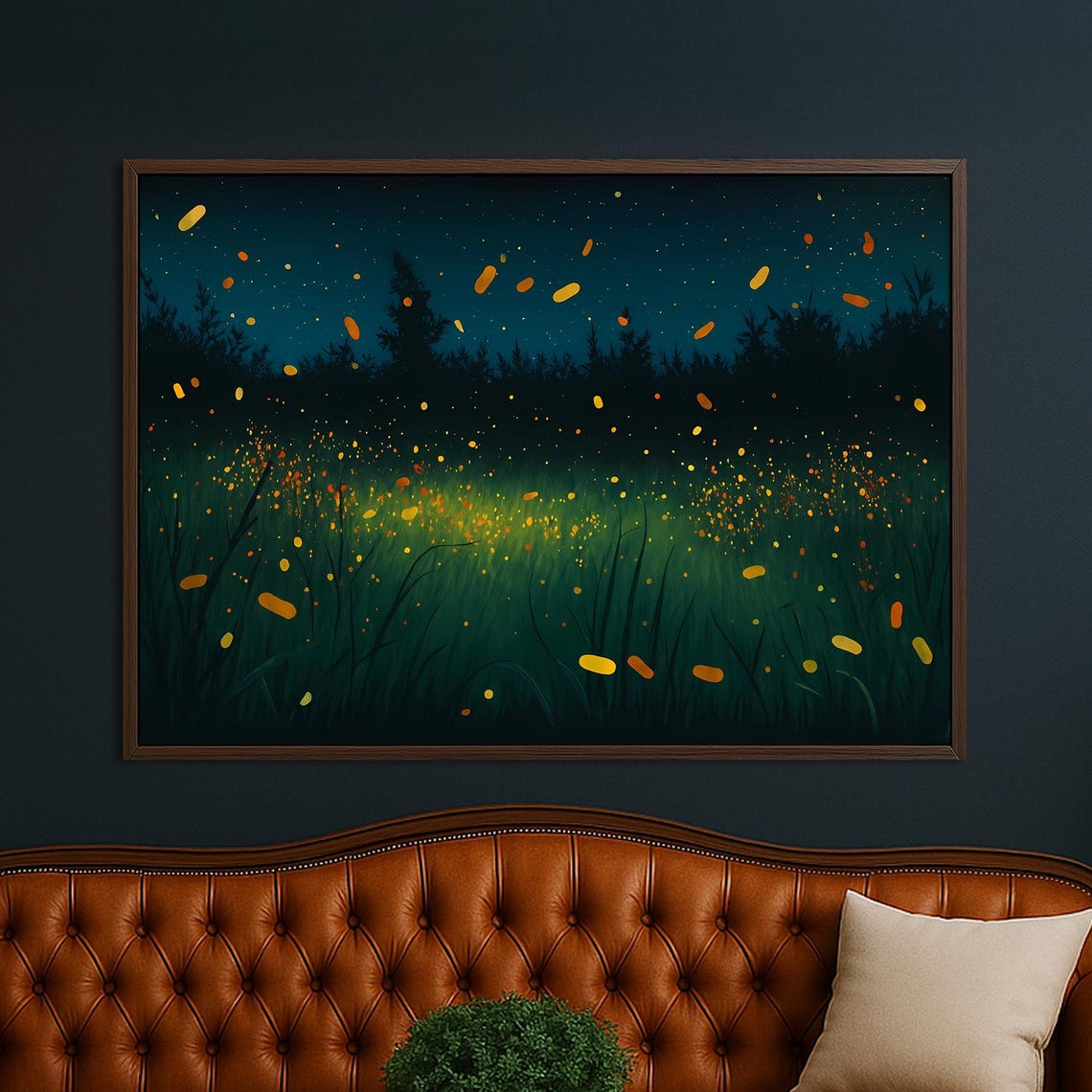 Firefly Meadow Night Glowing Forest Magical Summer Landscape Poster