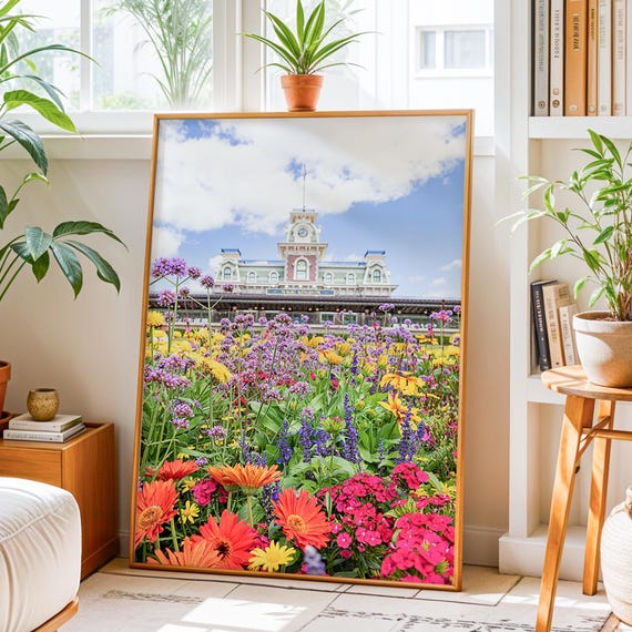 Magic Kingdom Train Station Flowers Art Print