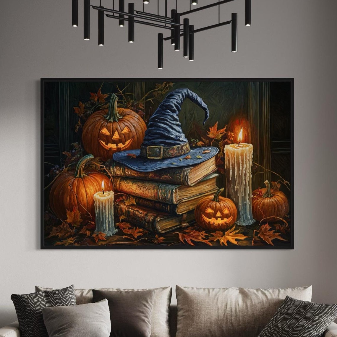 Witch Hat Jack O Lantern Halloween Candles Spooky Autumn Magic Poster