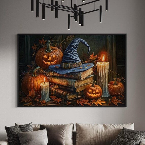 Witch Hat Jack O Lantern Halloween Candles Spooky Autumn Magic Poster