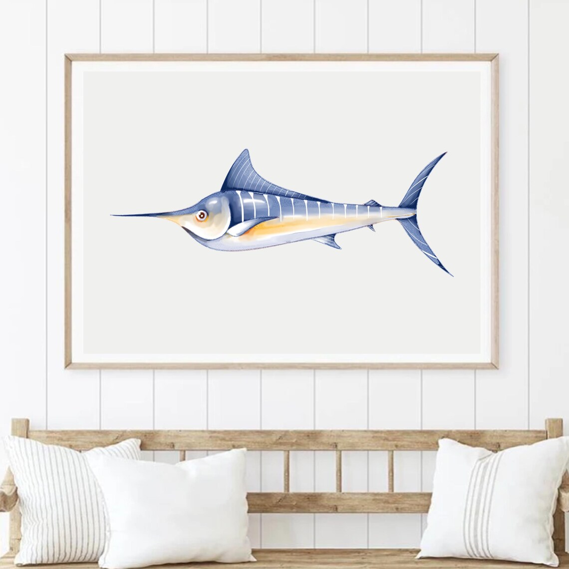 Blue Marlin Watercolor Painting Nautical Deep Sea Fish Art Poster