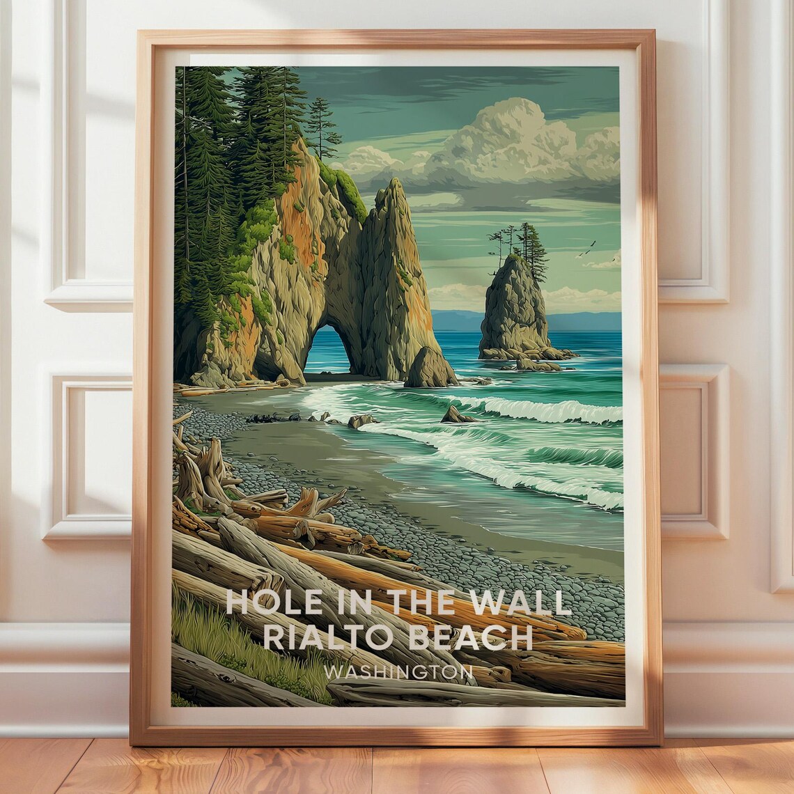 Hole In The Wall Rialto Beach Vintage Travel Poster