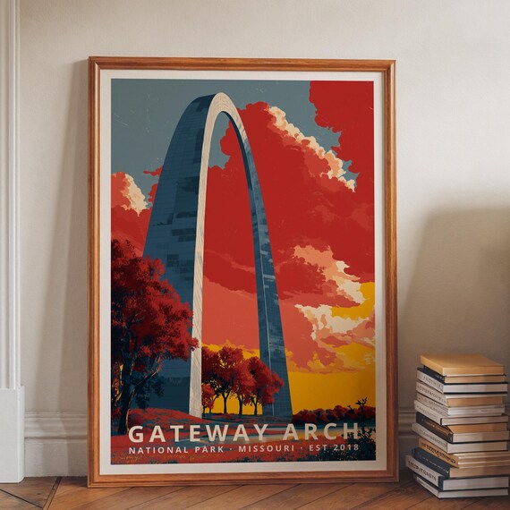 Gateway Arch National Park Vintage Travel Poster Missouri Sunset Art
