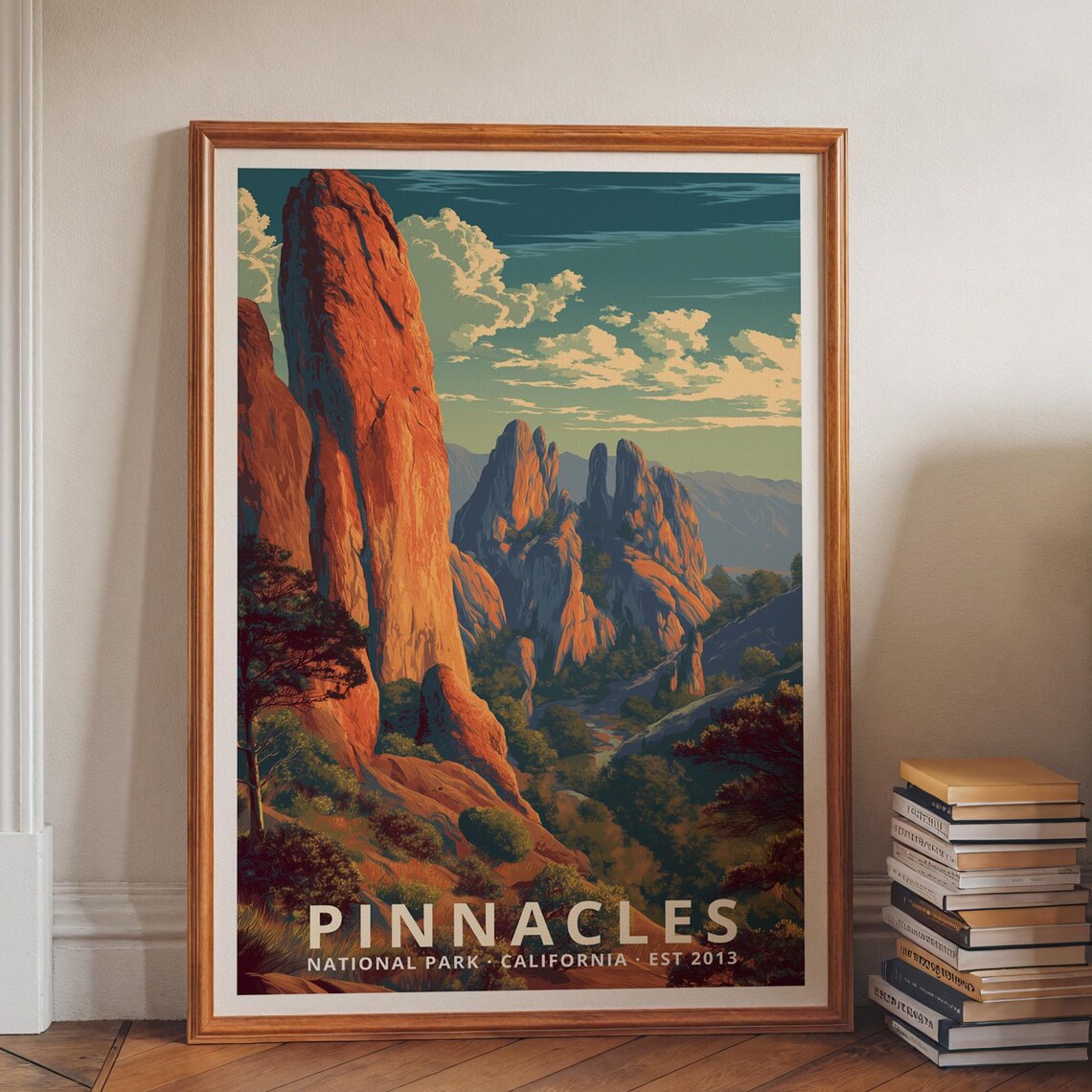 Pinnacles California Red Rock Spires Retro National Park Travel Poster