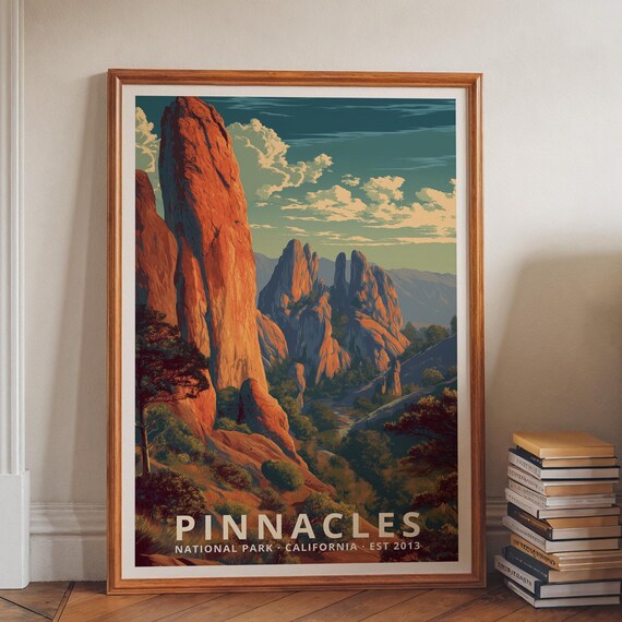 Pinnacles California Red Rock Spires Retro National Park Travel Poster