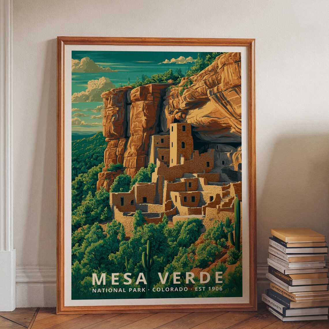 Mesa Verde Colorado Cliff Dwellings Retro National Park Travel Poster