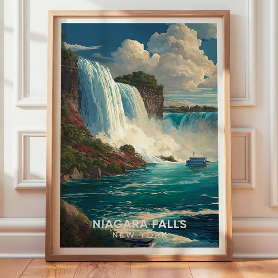 Niagara Falls New York Poster Vintage Travel Print Retro Landscape Art