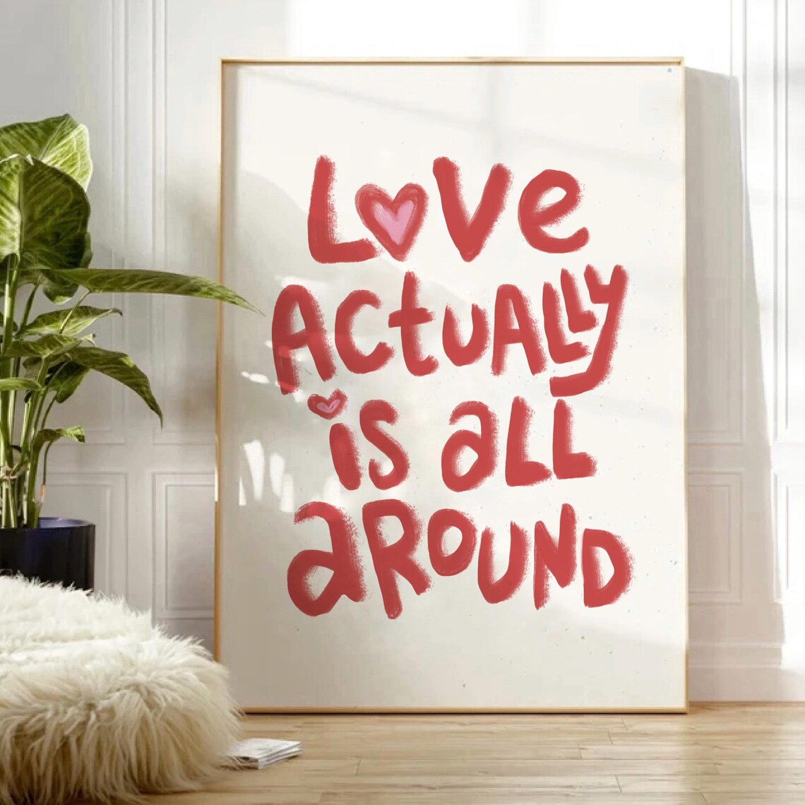 Love Actually Is All Around Red Bold Handwritten Quote Poster - Image 3