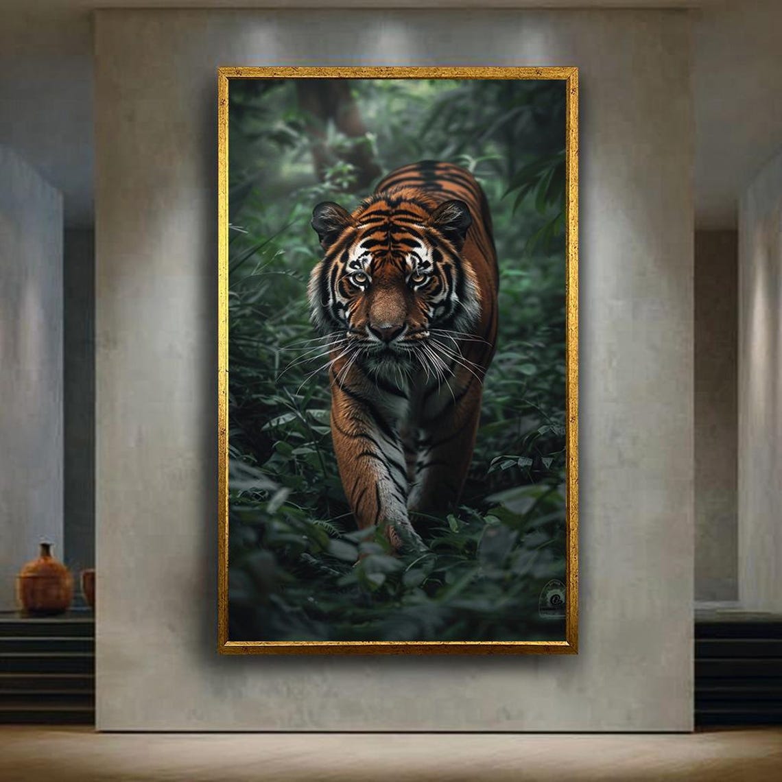 Tiger Prowling Through Dark Jungle Moody Wildlife Portrait Poster