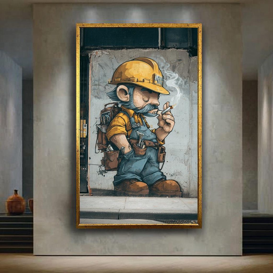 Street Art Graffiti Construction Worker Character Hard Hat Poster