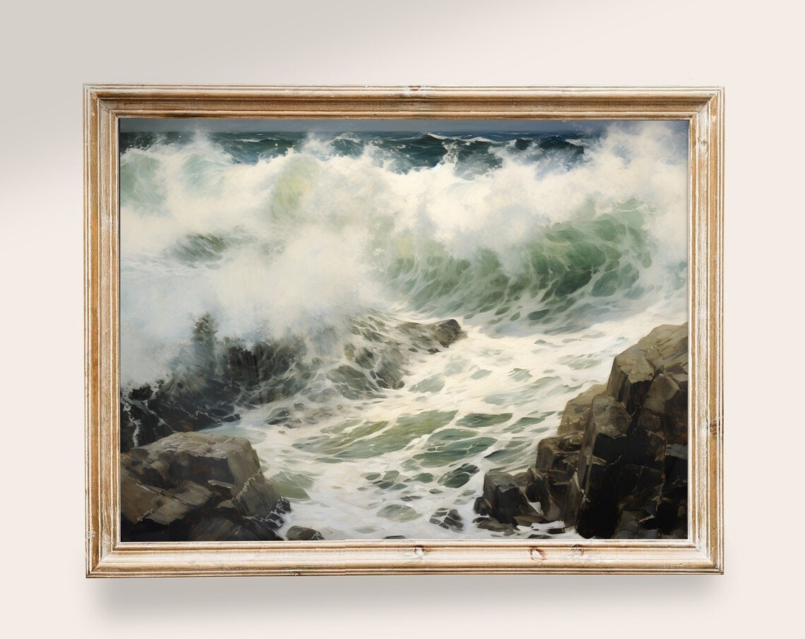 Seascape Vintage Art Waves Coastal Decor Print