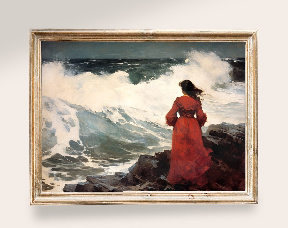 Seascape Vintage Art Print, Moody Coastal Landscape