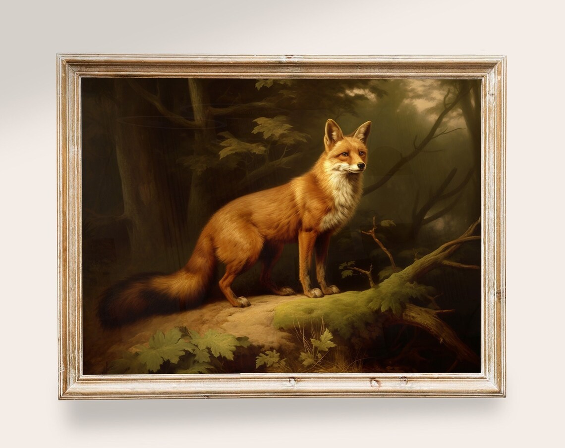 Fox Painting Vintage Art, Rustic Animal Wall Print
