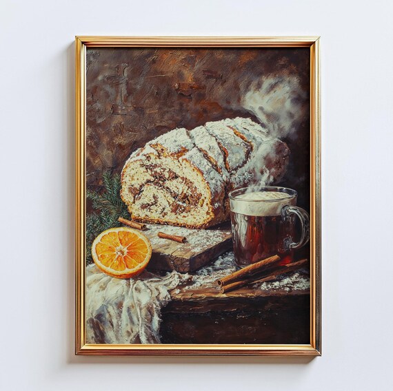 Vintage European Holiday Stollen Bread Cinnamon Tea Still Life Poster