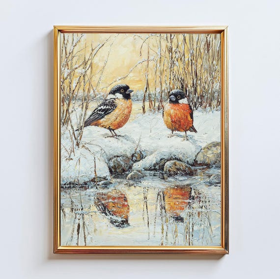 Winter Songbirds At Sunset Wall Art