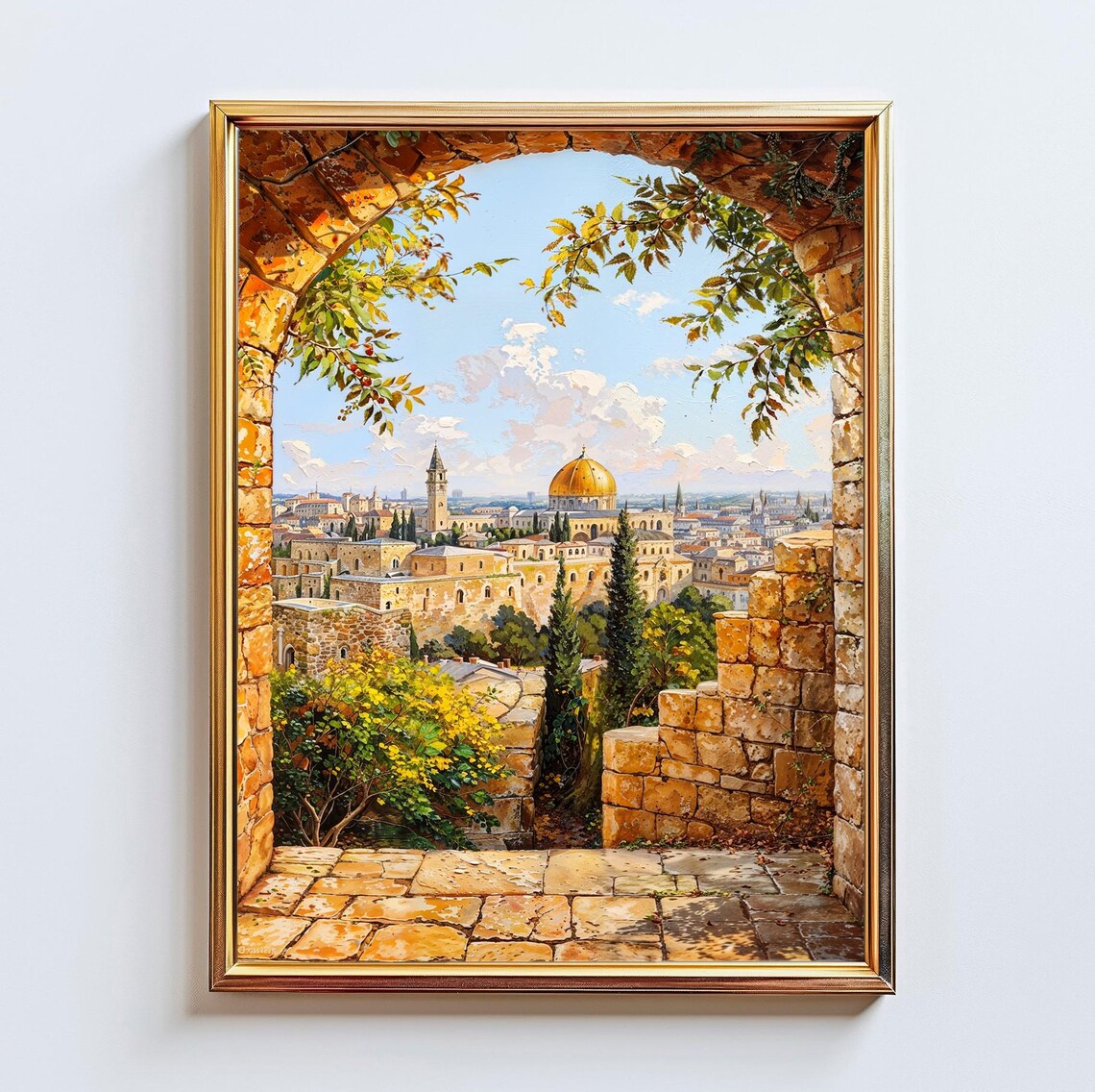 Jerusalem Old City Dome of the Rock Archway View Oil Painting Poster