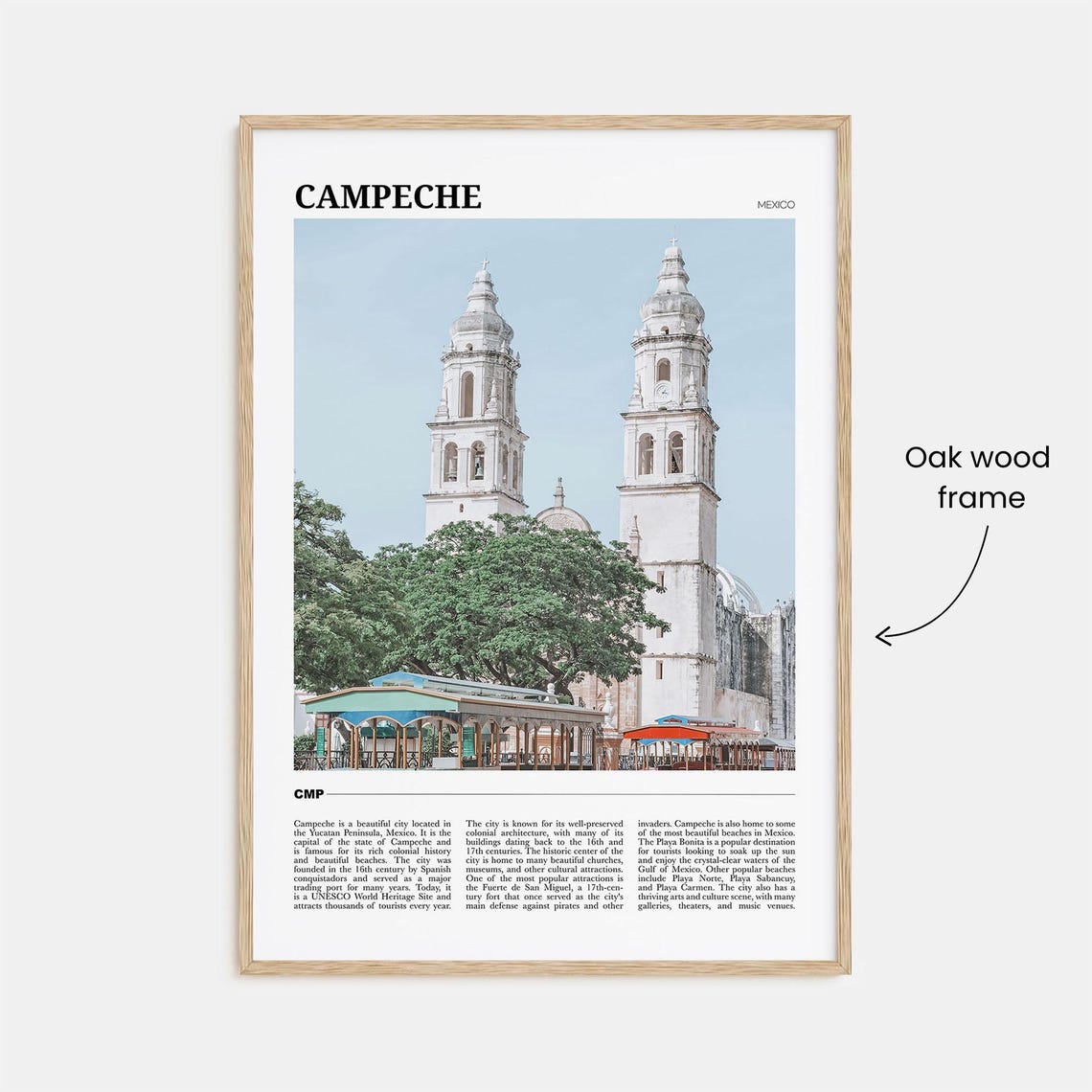 Campeche Mexico White Cathedral Twin Towers Colonial Travel Poster - Image 3