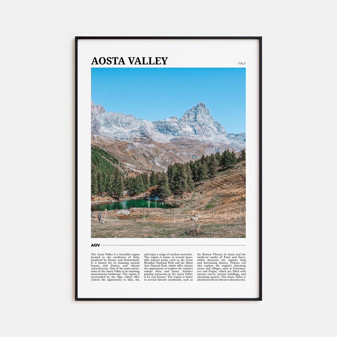 Aosta Valley Italy Alps Mountain Peak and Alpine Lake Poster