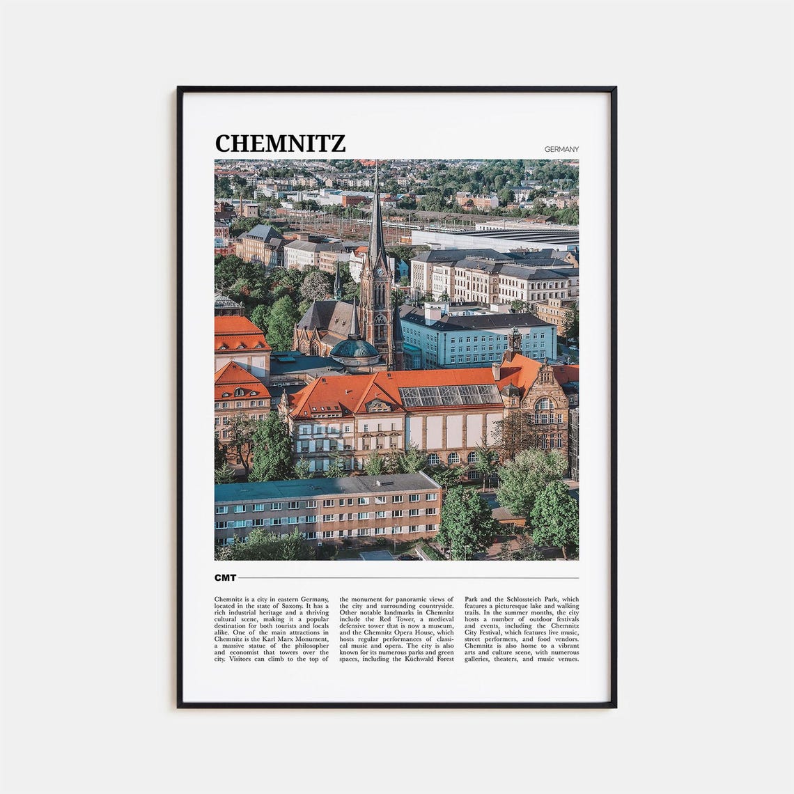 Chemnitz Germany Saxony Historic City Rooftops Skyline Travel Poster