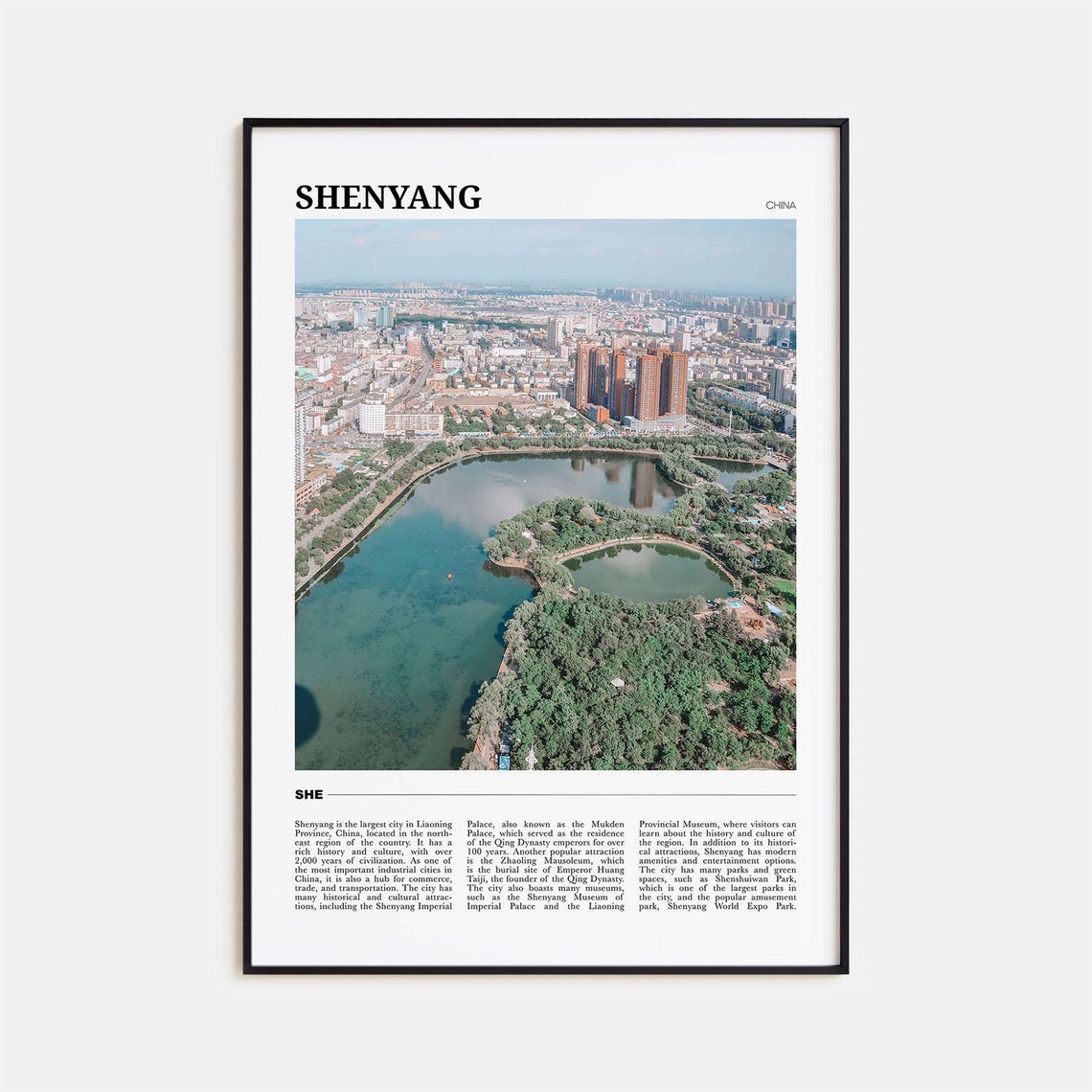 Shenyang China Aerial Cityscape Winding Lake Parkland View Poster