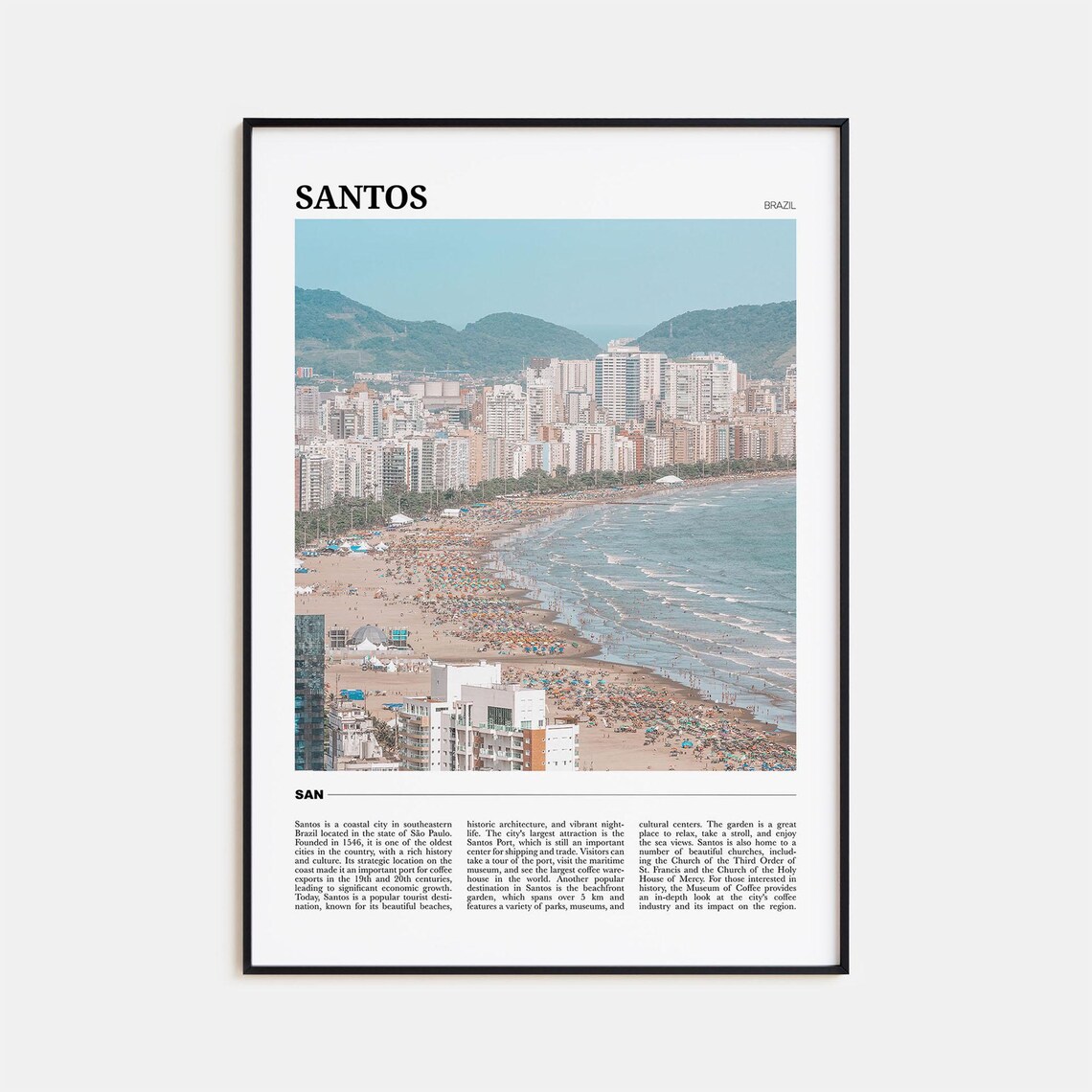 Santos Travel Poster, Brazil Wall Art Print