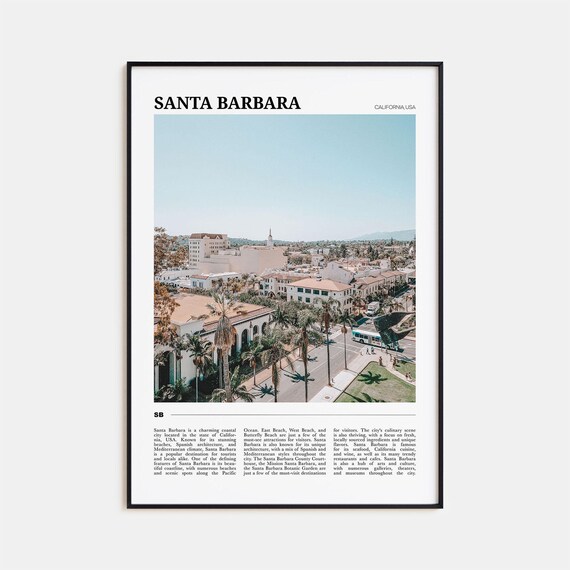 Santa Barbara California Spanish Style Downtown Palm Trees Travel Poster
