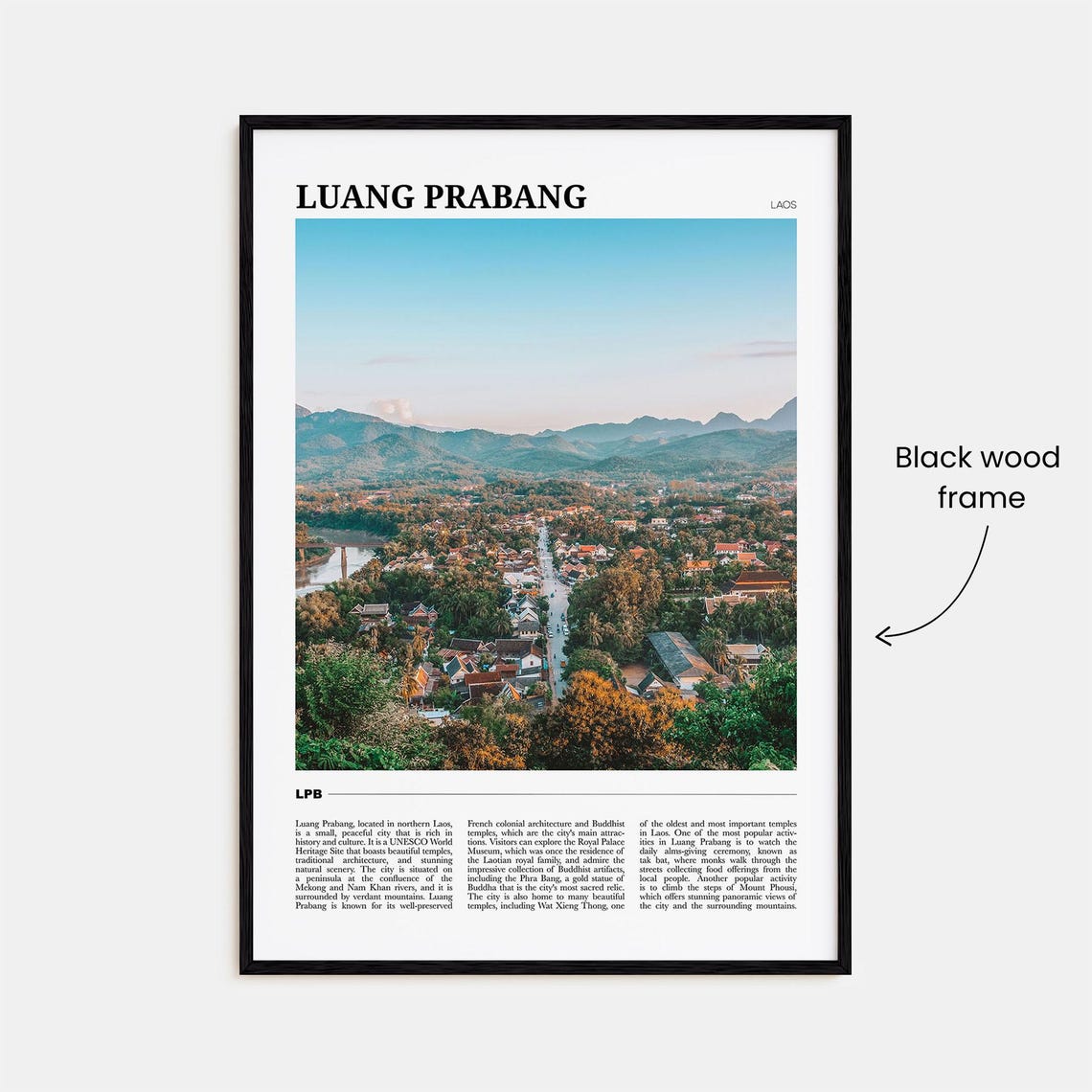 Luang Prabang Laos Aerial Town Mountain Riverside City Poster - Image 2