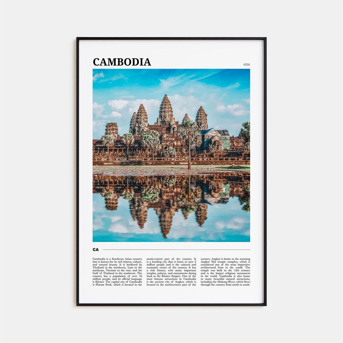 Cambodia Angkor Wat Temple Reflection Asia Photography Poster