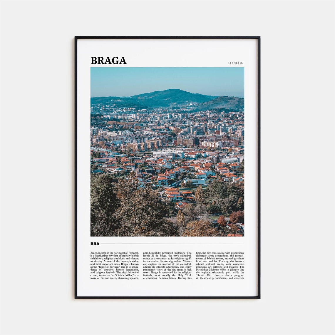 Braga Portugal Red Rooftop Hillside Aerial Panorama View Poster
