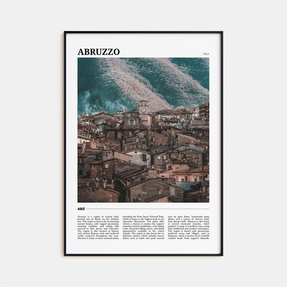 Abruzzo Italy Hilltop Town Mountain Village Travel Photo Poster