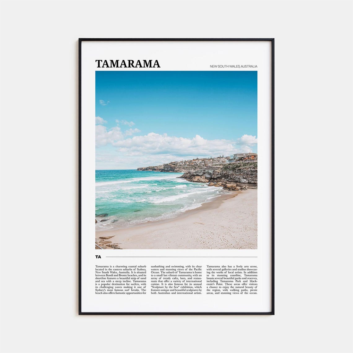 Tamarama Travel Poster Tamarama Wall Art Tamarama Poster Print Tamarama Photo Tamarama Decor New South Wales Australia