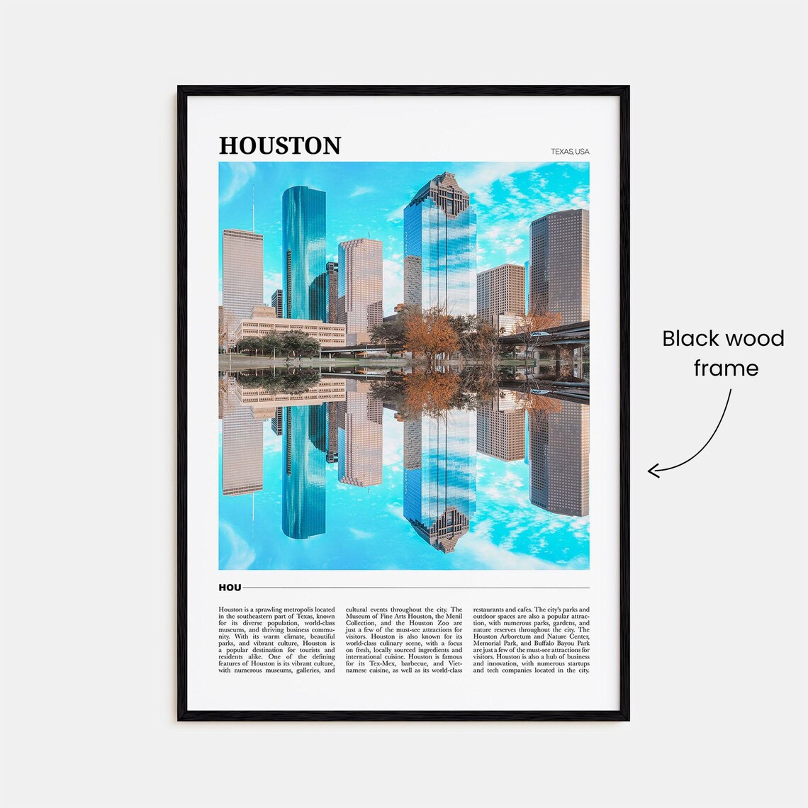 Houston Texas Downtown Skyline Mirror Lake Travel Poster Series - Image 2