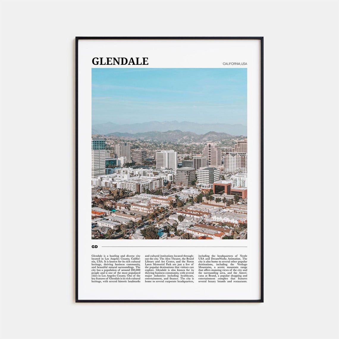 Glendale California Aerial Panoramic City and Mountain View Poster