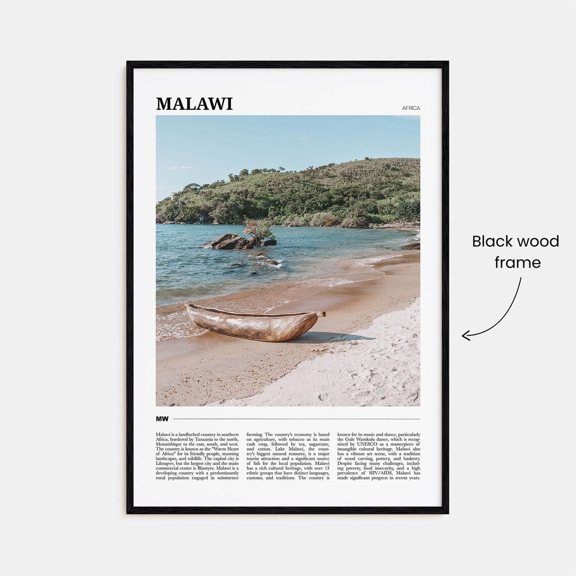 Malawi Africa Beach Dugout Canoe Lake Shoreline Travel Poster - Image 2