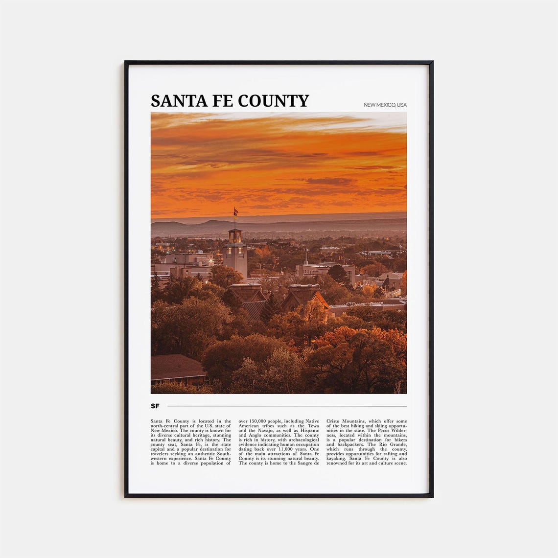 Santa Fe County New Mexico Adobe City Sunset Skyline Photo Poster