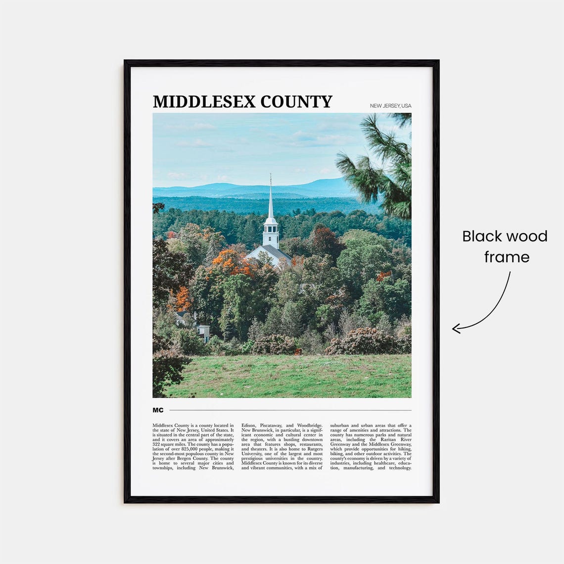 Middlesex County New Jersey Church Steeple Fall Travel Poster Series - Image 2