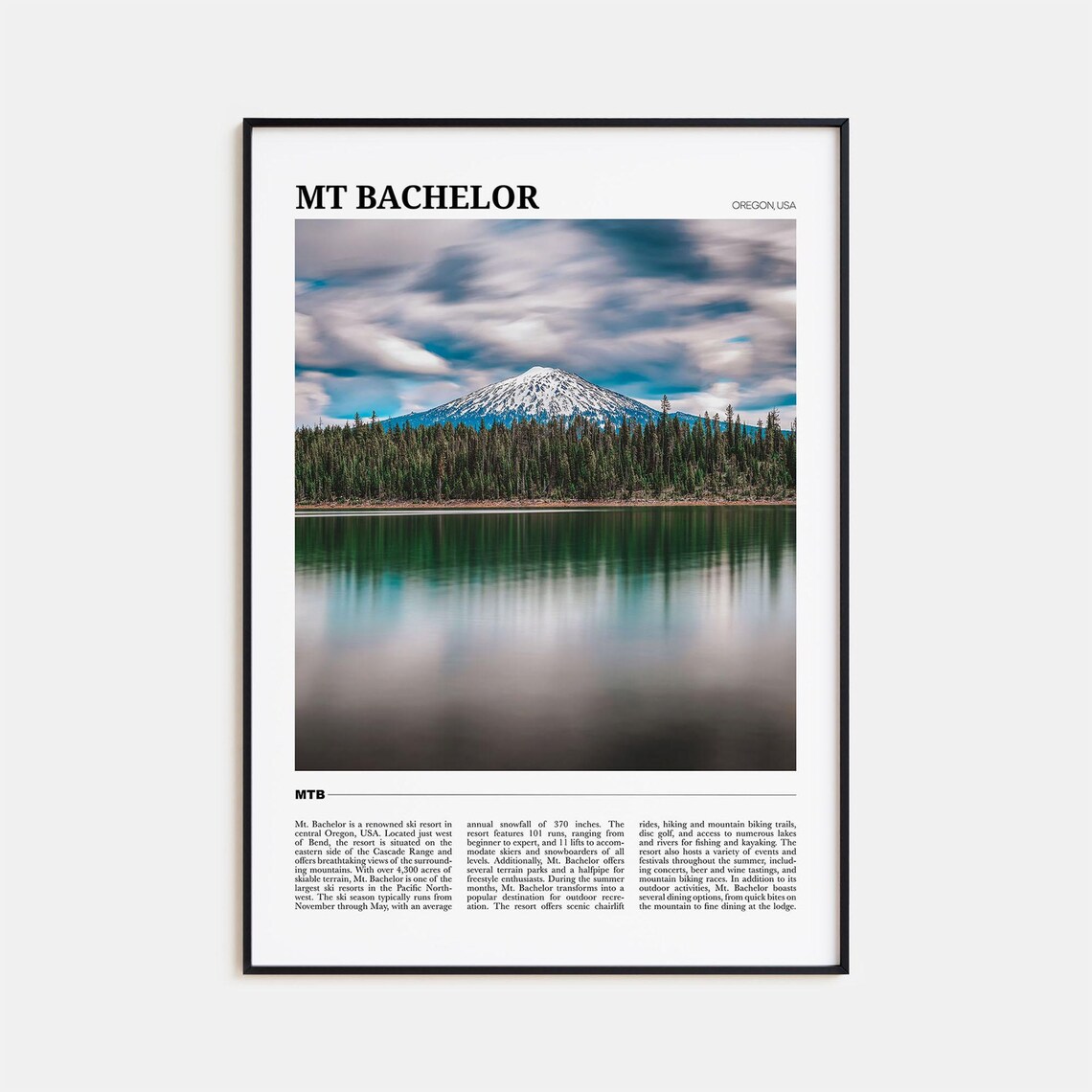 Mt Bachelor Travel Poster, Oregon USA Landscape