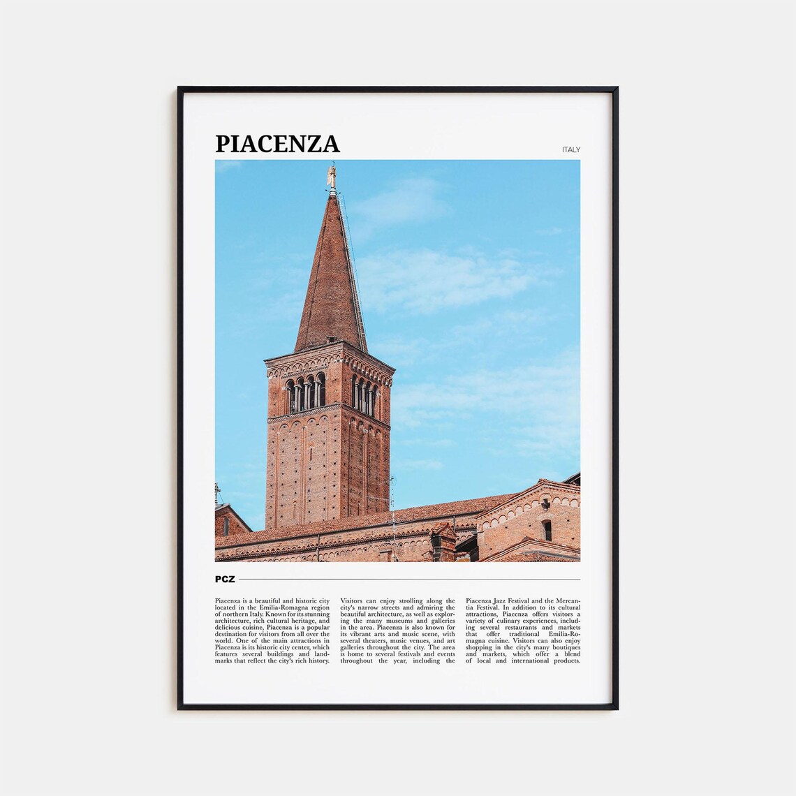 Piacenza Italy Brick Bell Tower Cathedral Blue Sky View Poster