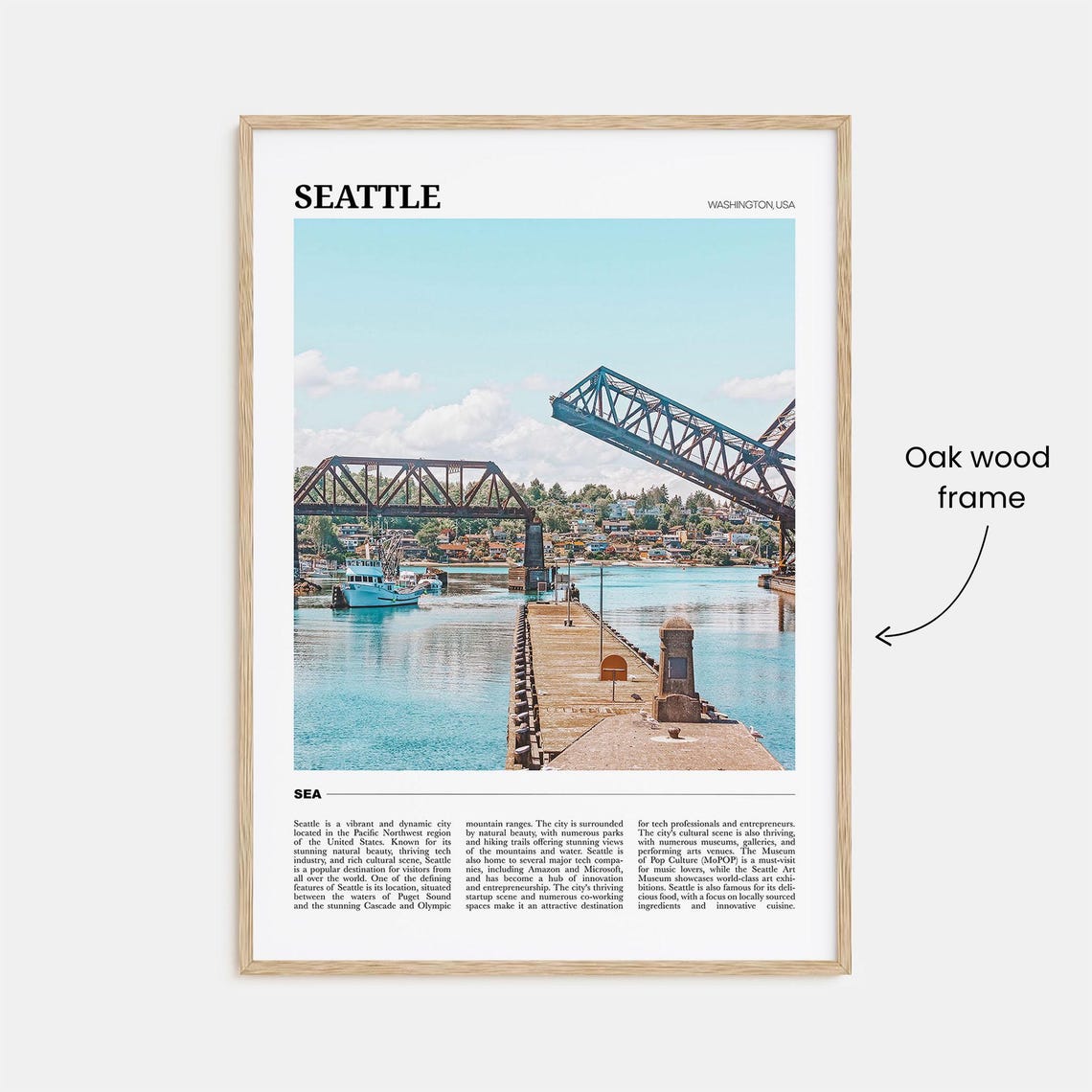 Seattle Washington Drawbridge Harbor Waterfront Travel Poster Series - Image 3