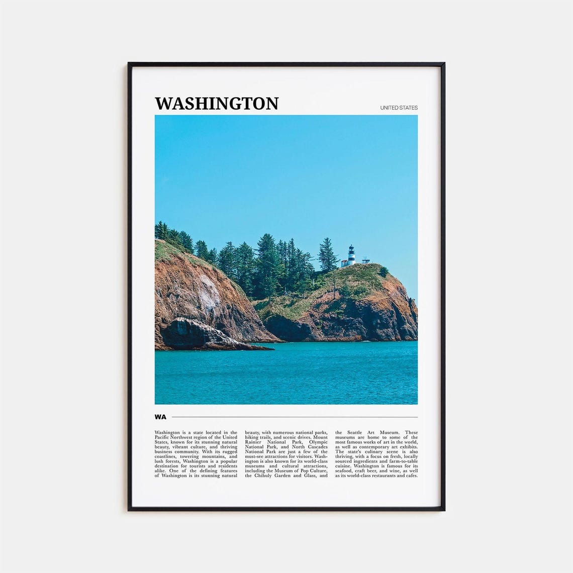 Washington United States Lighthouse Rocky Coast Ocean Travel Poster