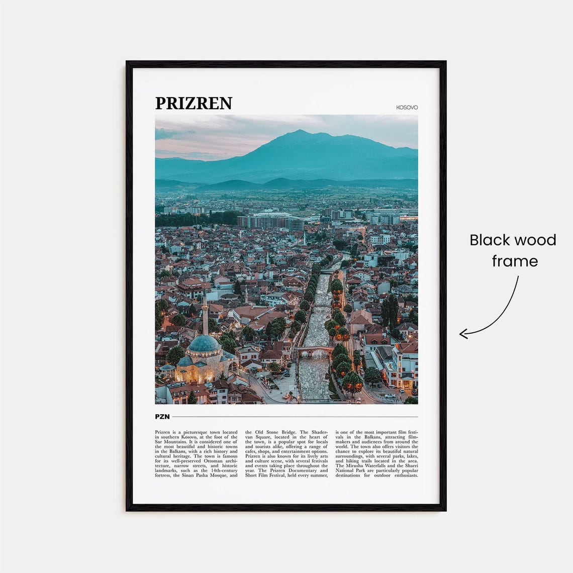 Prizren Kosovo Old Town Mosque River Bridge Aerial View Poster - Image 2