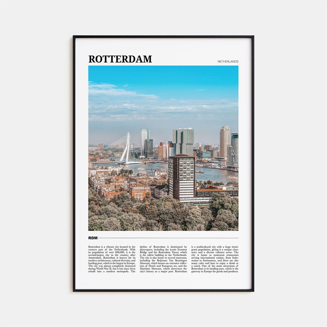 Rotterdam Netherlands Skyline Erasmus Bridge Photo Travel Poster