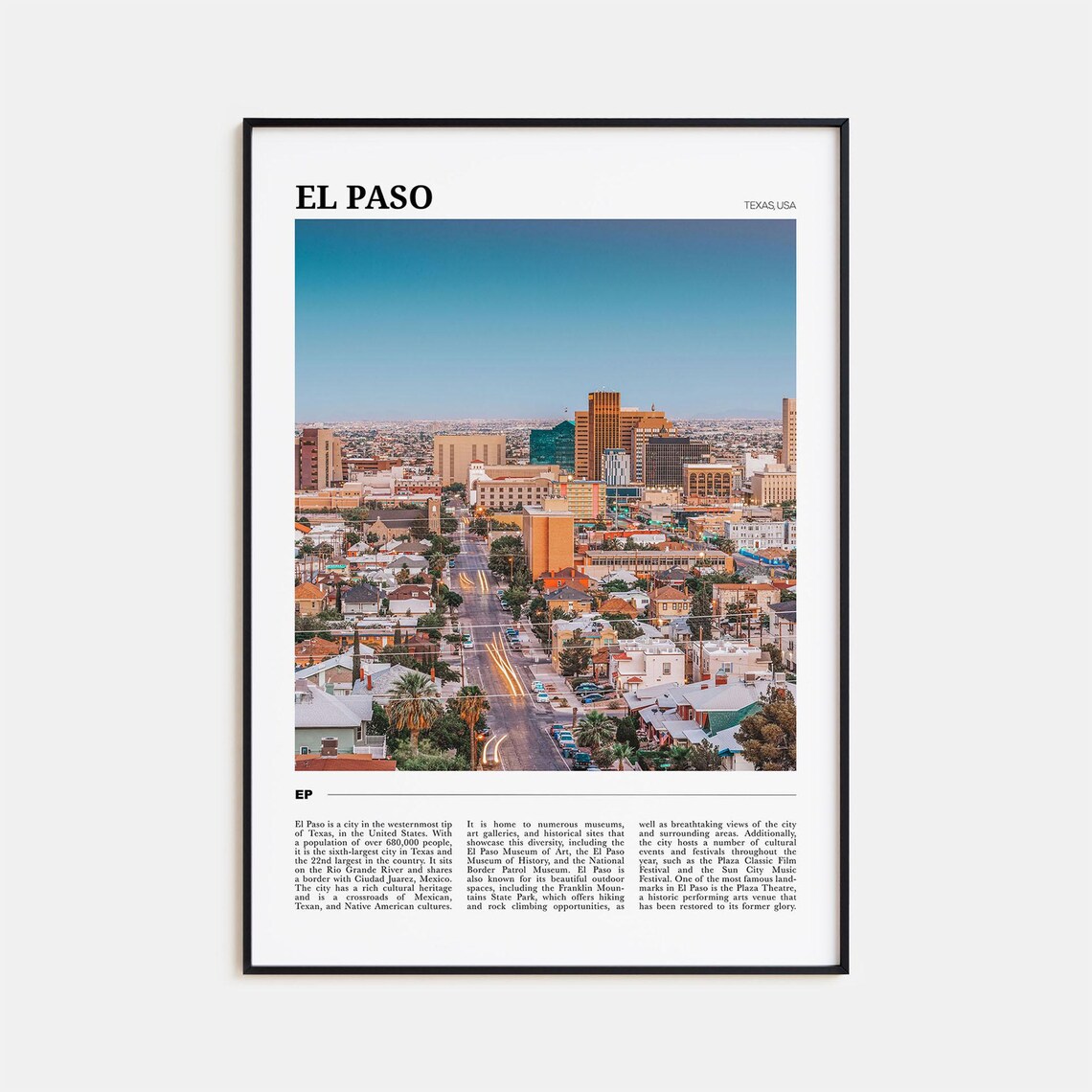 El Paso Travel Poster, Texas USA Art Print