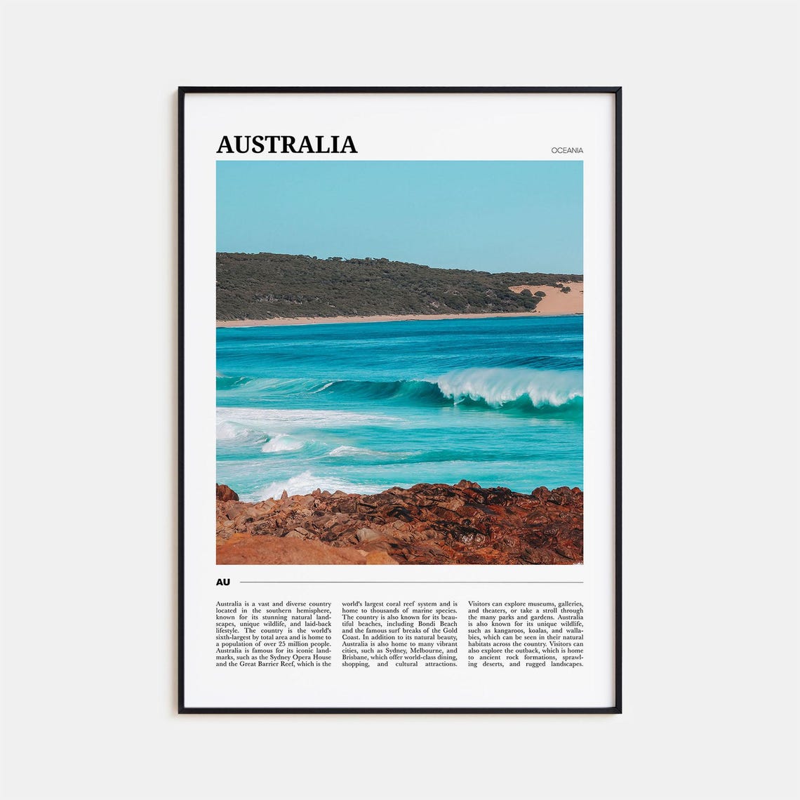 Australia Turquoise Ocean Surf Rocky Coastline Travel Poster