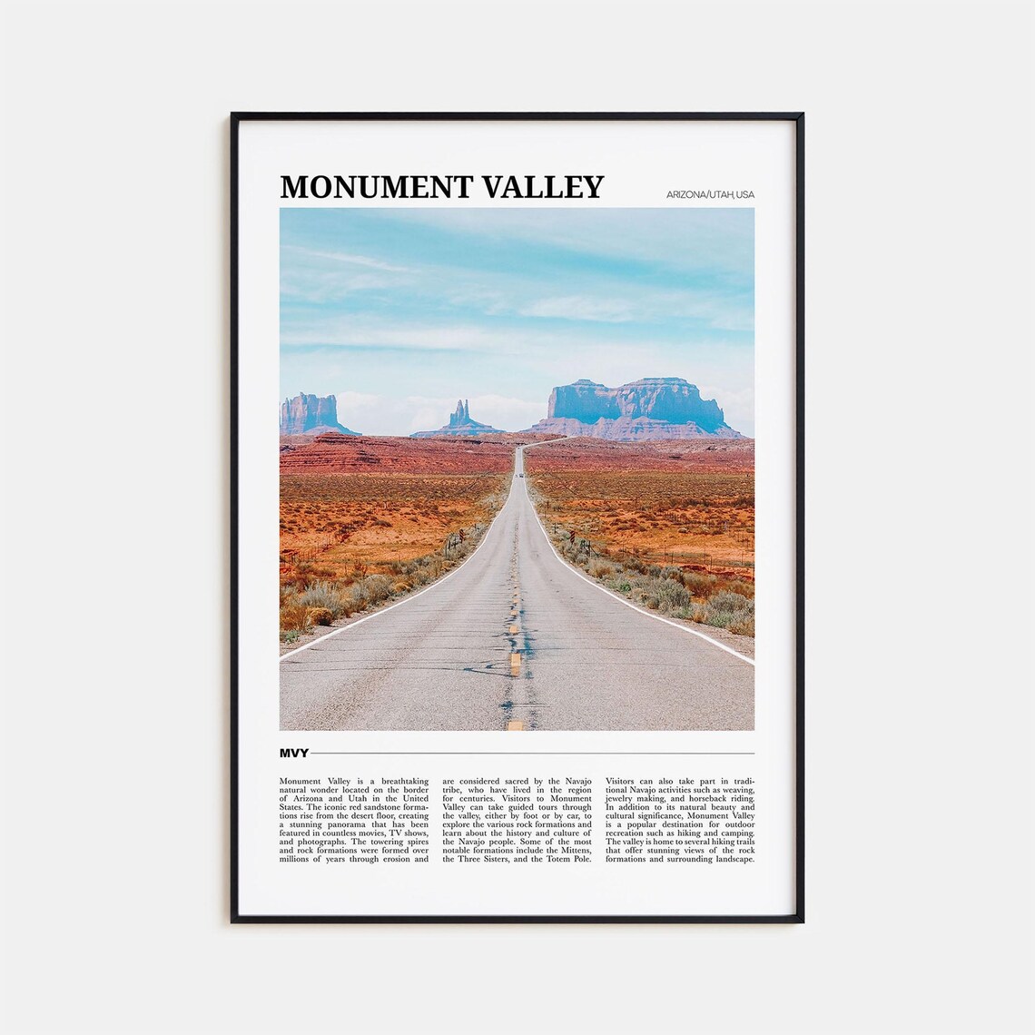 Monument Valley Arizona Utah Desert Road Buttes Sunset Travel Poster
