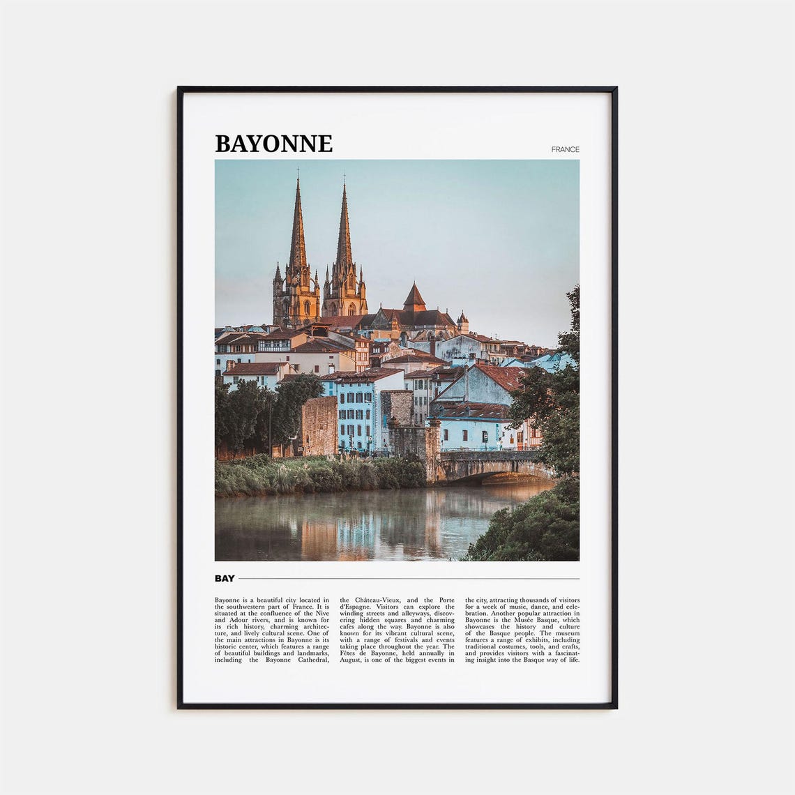 Bayonne France Twin Cathedral Spires Riverside Reflection Poster