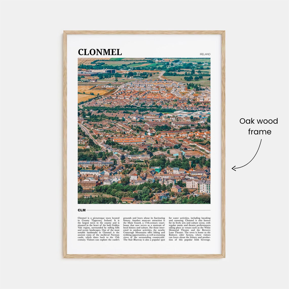 Clonmel Ireland Golden Vale Town Aerial Pastoral View Travel Poster - Image 3