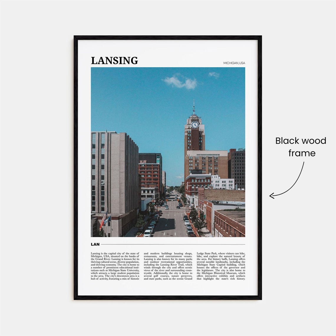 Lansing Michigan Downtown Street Clock Tower City Skyline Poster - Image 2