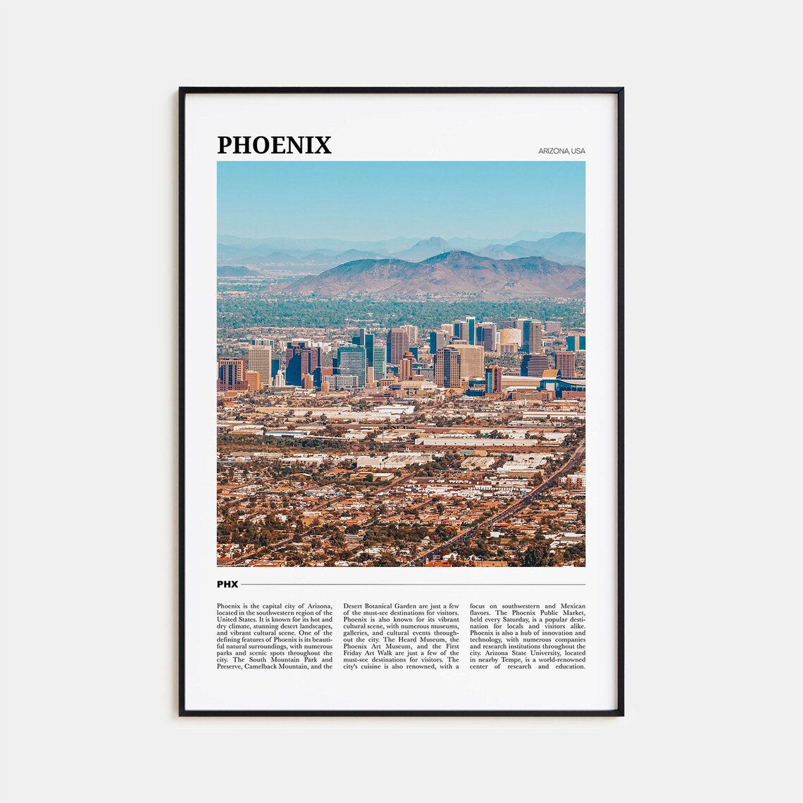 Phoenix Arizona USA Downtown Skyline Travel Photo Guide Poster