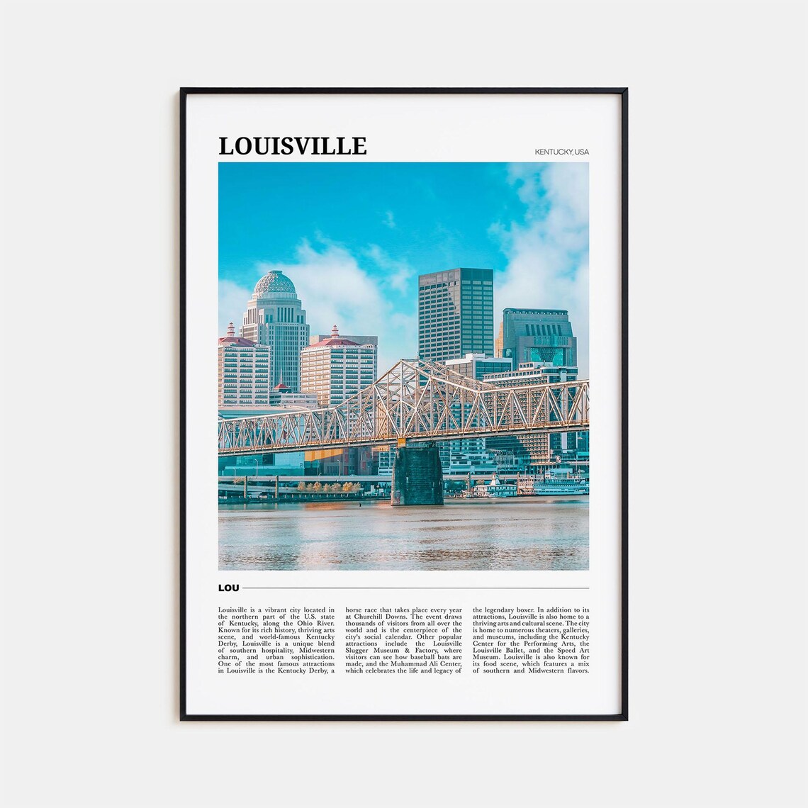 Louisville Kentucky Ohio River Bridge Skyline City Travel Poster